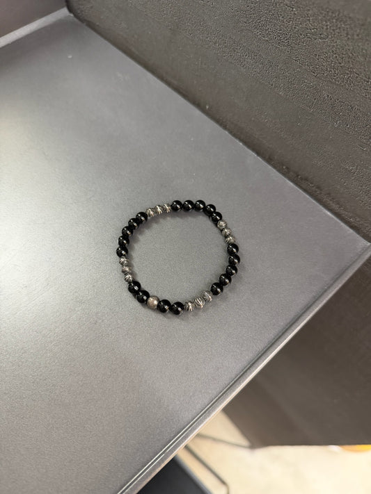 Chrome Hearts Black Stones Cross Ball 6mm Beaded Bracelet