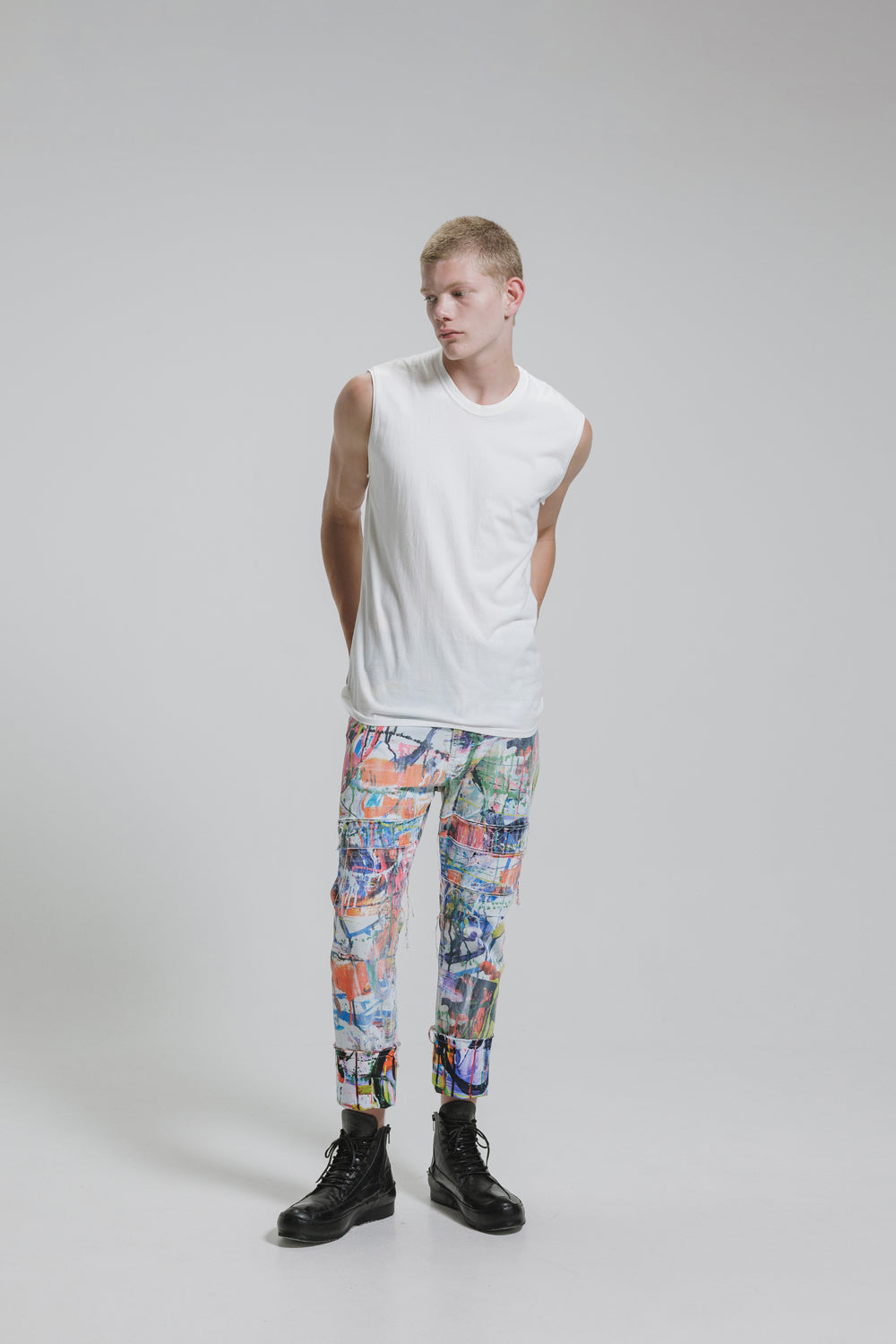 NUDE:MM Cotton Oxford Inkjet Prin w/ White Coating Slim Pants