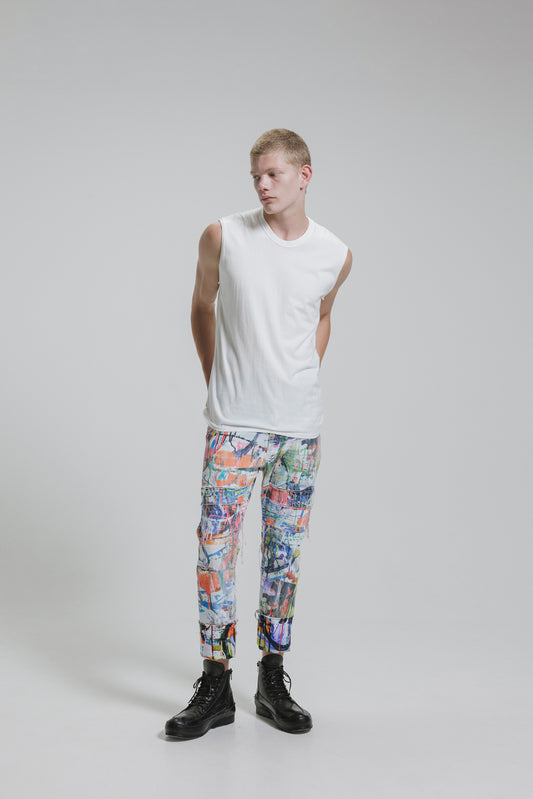 NUDE:MM Cotton Oxford Inkjet Prin w/ White Coating Slim Pants