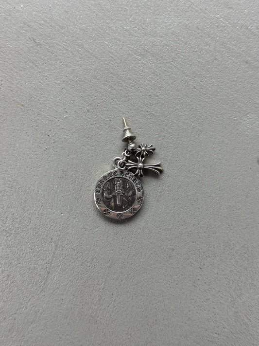 Chrome Hearts Angel Medal with Baby Fat Cross Drop Earring