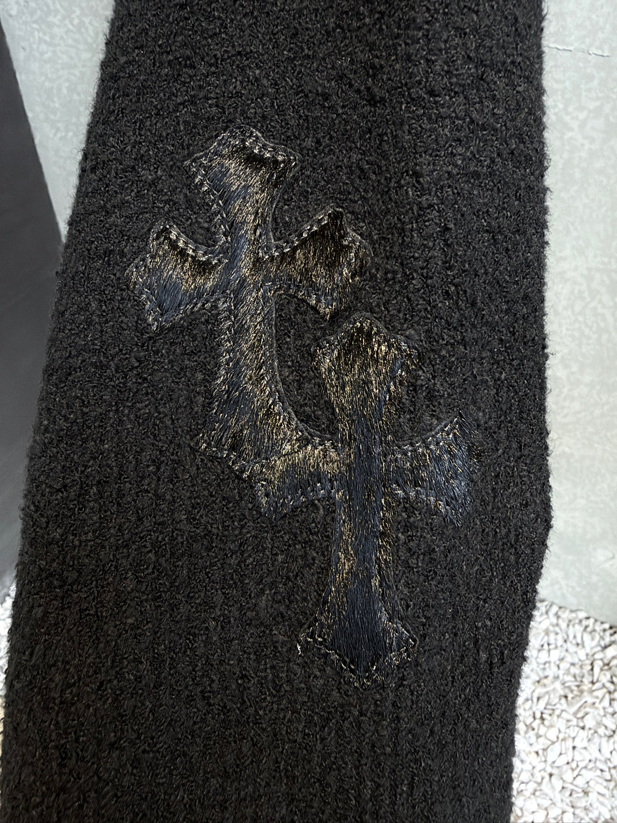 Chrome Hearts Pony Hair Cross Leather Patch Cardigan